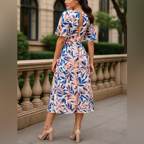 NEW ✨Laundry By Shelli Segal Backless Blue and Peach Dress - Picture 1 of 5